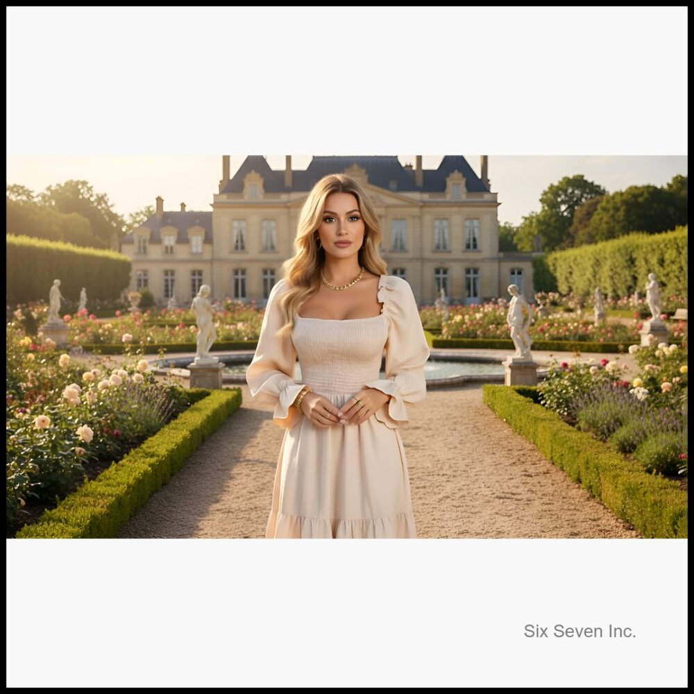 Polyester Spandex Square Neck Lantern Sleeve Ruff… - image 6